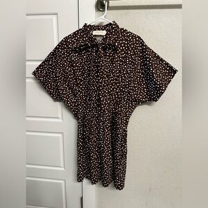 Anthro Tobie Tie Neck Brown Polka Dot Dress
